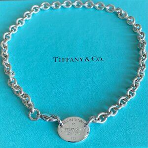 Authenticated Please Return to Tiffany&Co. Oval Tag Choker Necklace 15.5”